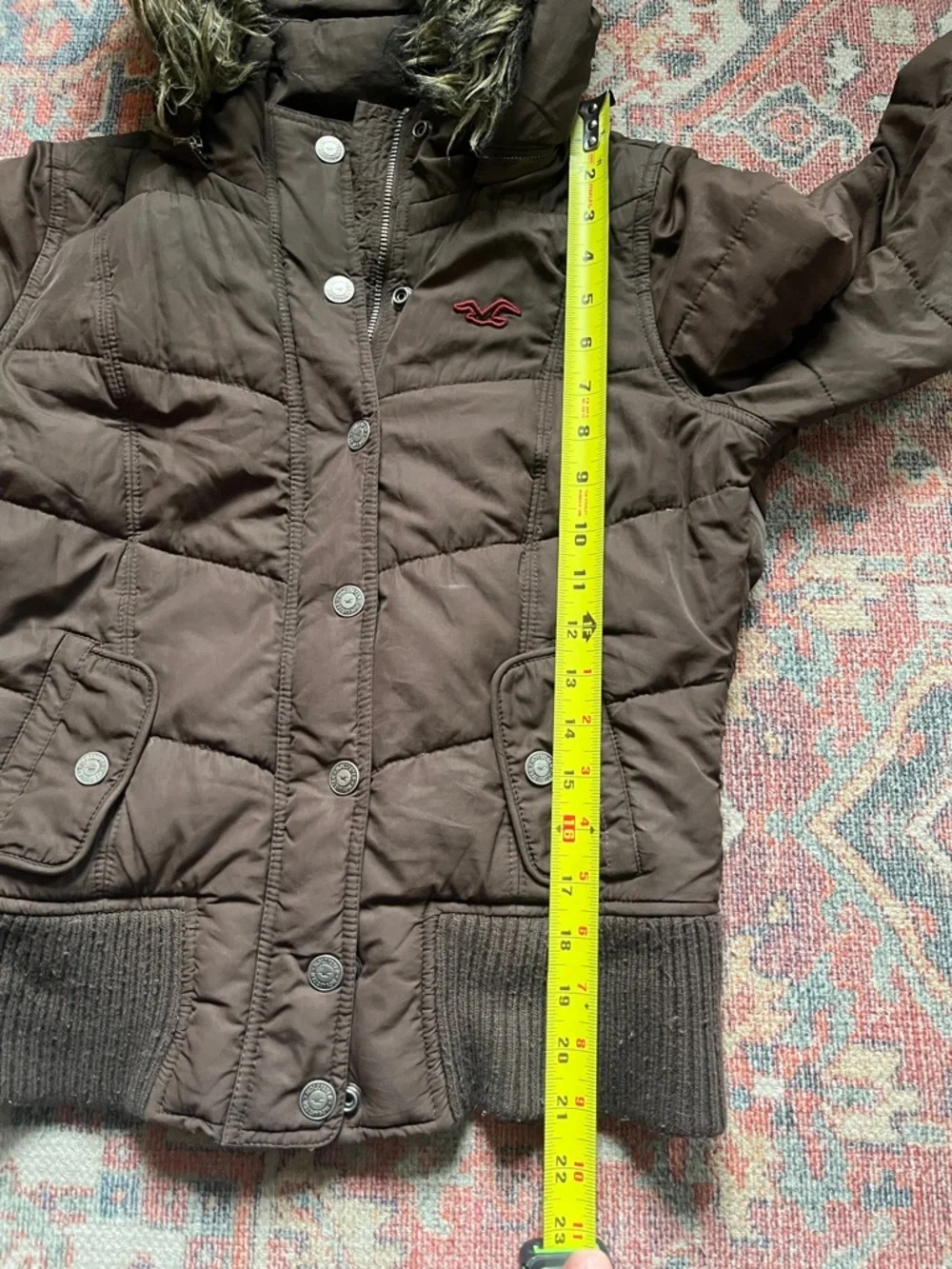 Hollister Quilted Bomber Jacket with Removable Faux Fur Hood - Brown - Large - Picture 12 of 16